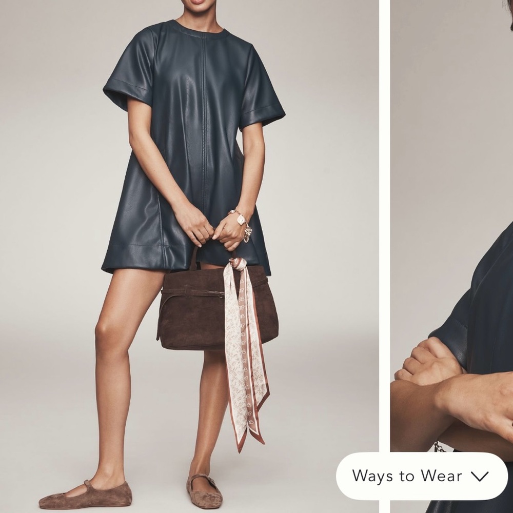 Anthropologie Navy Faux Leather Midi Dress